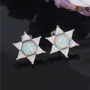 Silver Star Opal Earrings